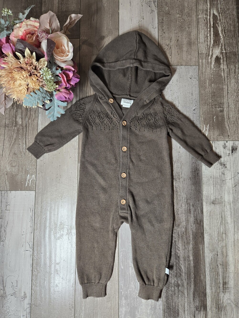 Little Planet by Carter’s Brown Hooded Knit One-Piece 9M